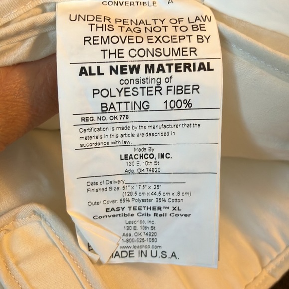 LeachCo Easy Teether XL Cream Convertible Crib Rail Cover 51” x 7.5 x .25 Velcro - Picture 3 of 5